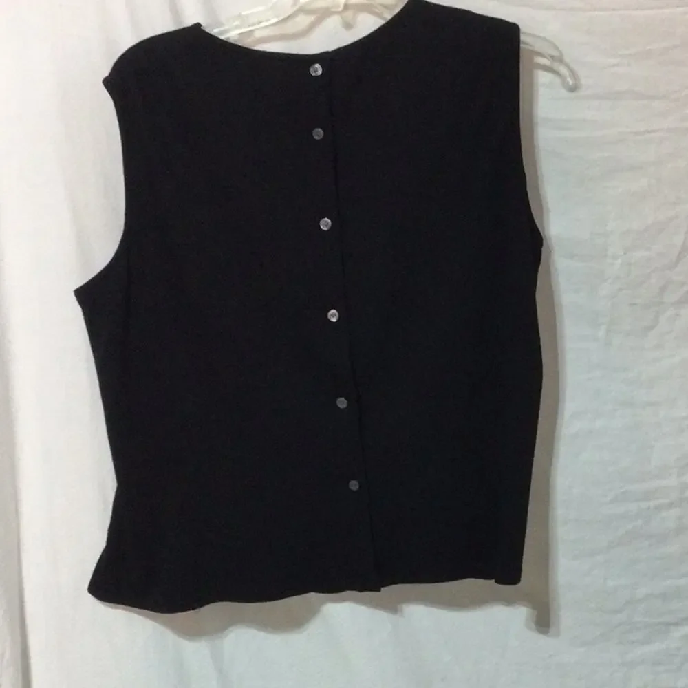 Linda Allard EllenTracy 20 black sleeveless wool shell euc like new button up